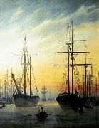 Caspar David Friedrich View of a Harbour . oil painting on canvas